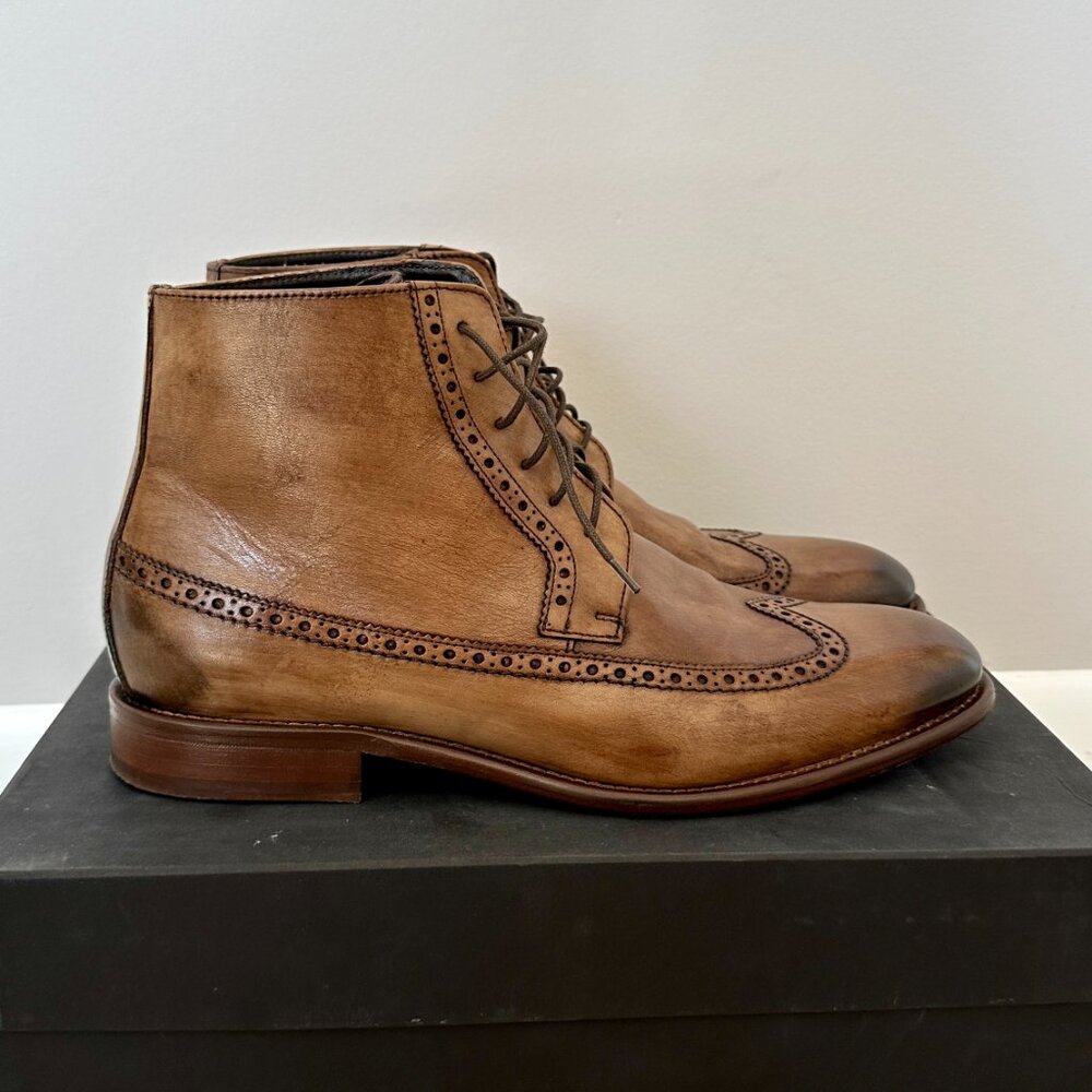 Johnston and Murphy Cartwright Wingtip Boot Size 10.5 Brown Italian Calfskin - Picture 4 of 6